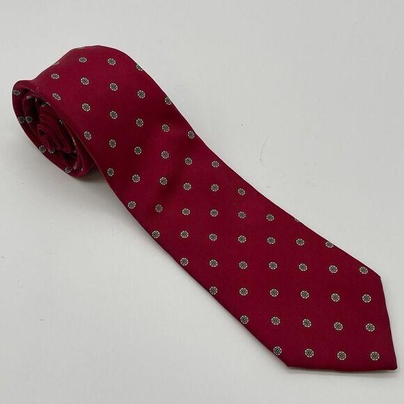 CHRISTIAN DIOR Tie Men's Red 100% Silk Woven Geometric Print Adjustable EUC - Picture 1 of 10